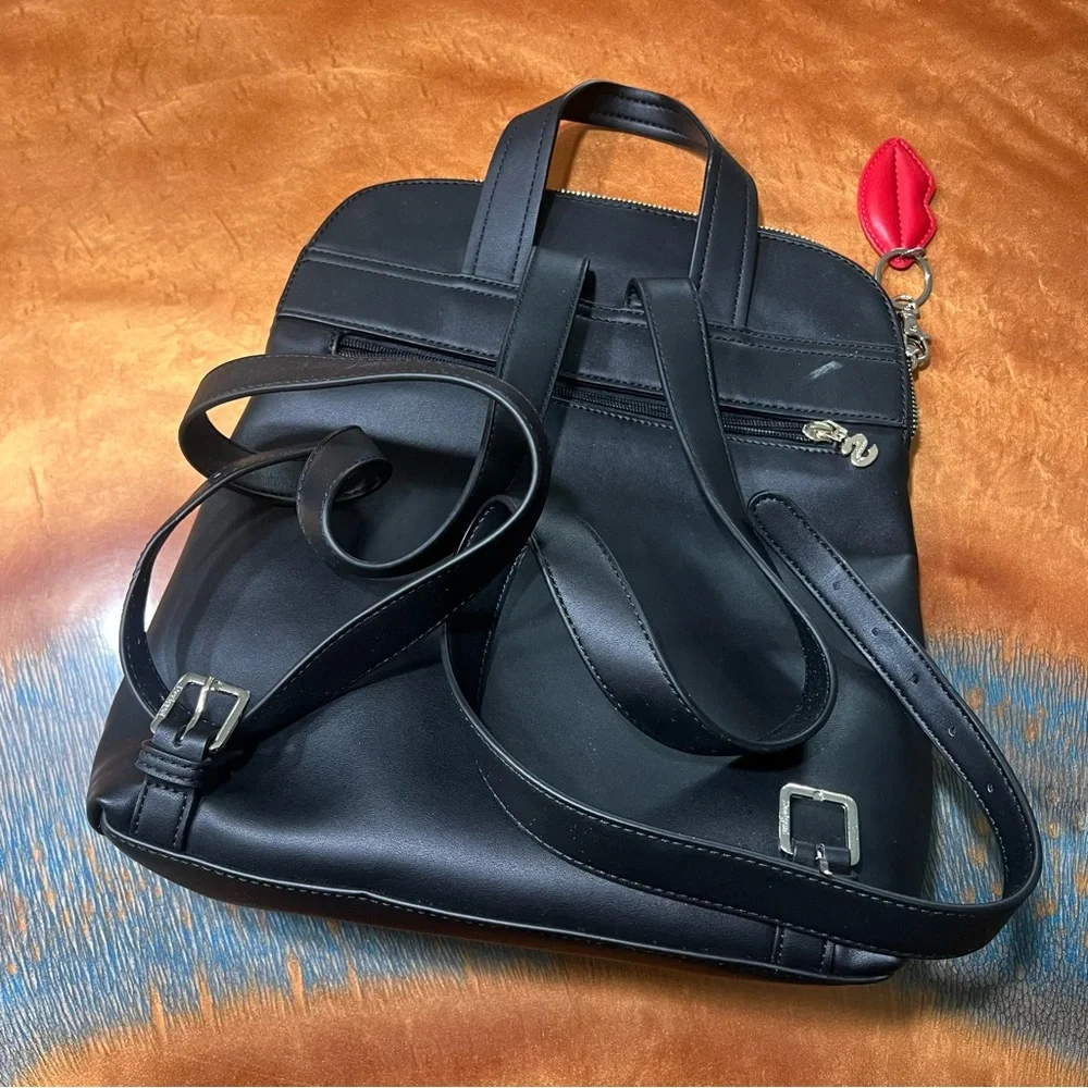 Desigual Claudia Nanaimo Black Quilted Backpack vegan leather lip hang tag